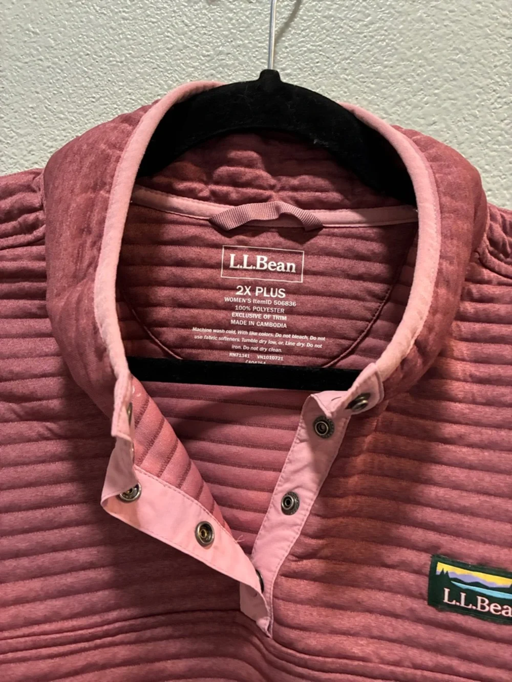 L.L. Bean Textured Pullover Snap Neck Fleece Rose Sweatshirt Women’s Size 2XL - Picture 2 of 5